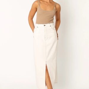Petal + Pup Rana Denim Midi Skirt White Brown Stitching Size 8